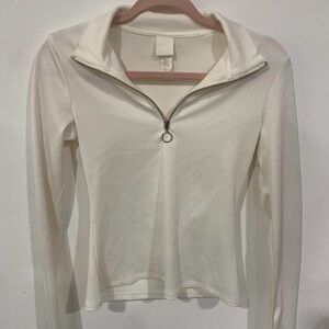 h&m cream white long sleeve half zip top